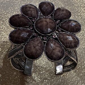 Chic Silver and Brown Flower Cuff Bracelet